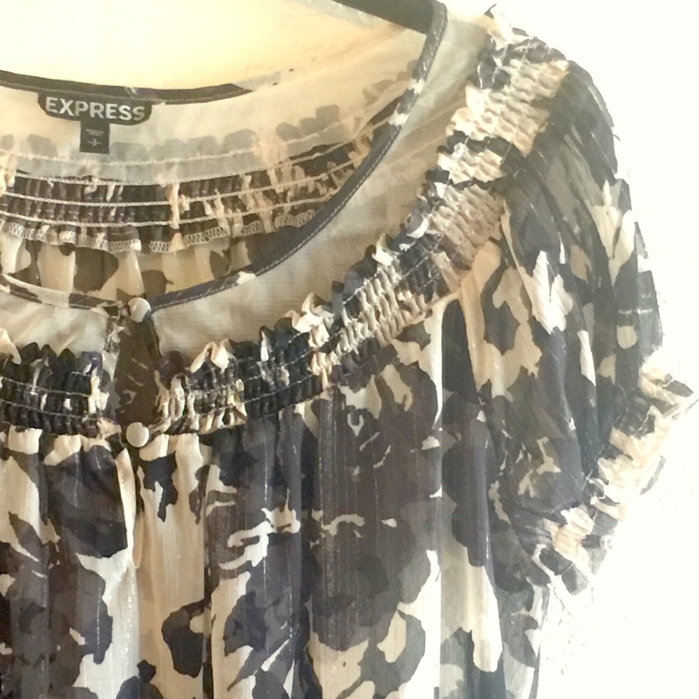 Express Sheer Pretty Printed Blouse Petite/Small - Picture 4 of 6